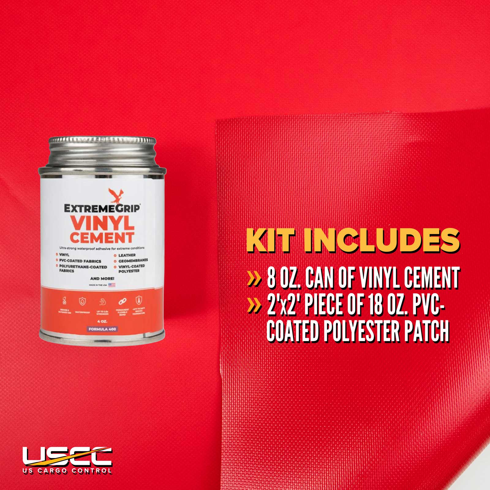 radical tarp Tarp Repair Kit: Red 2'x2' Heavy Duty Lumber Tarp and 8 oz. Vinyl Cement