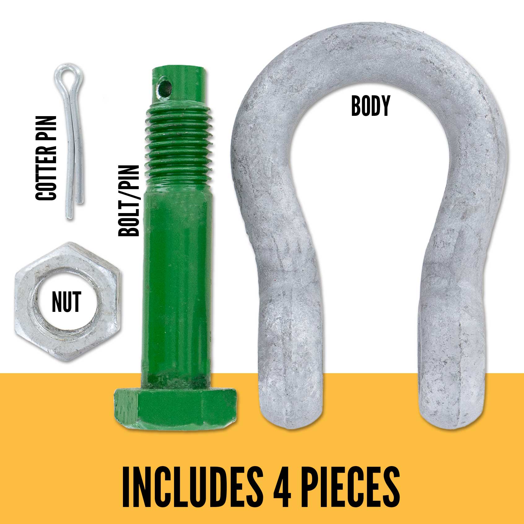1-3/4" Van Beest Green Pin® Bolt Type Anchor Shackle | G-4163 - 25 Ton parts of a shackle