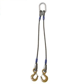 Wire Rope Sling - 2 Leg Bridle w/ Eye Hooks - 3/8" x 10' - Domestic