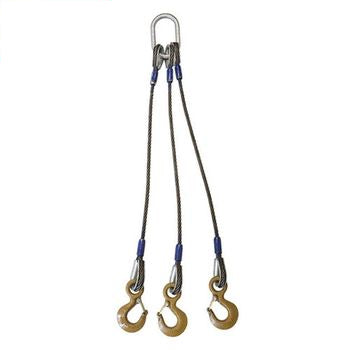 Wire Rope Sling - 3 Leg Bridle w/ Eye Hooks - 1" x 16' - Domestic