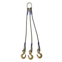 Wire Rope Sling - 3 Leg Bridle w/ Eye Hooks - 1/4" x 2' - Domestic