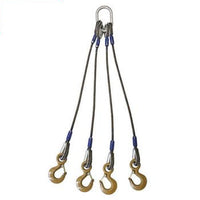 Wire Rope Sling - 4 Leg Bridle w/ Eye Hooks - 3/8" x 2' - Domestic