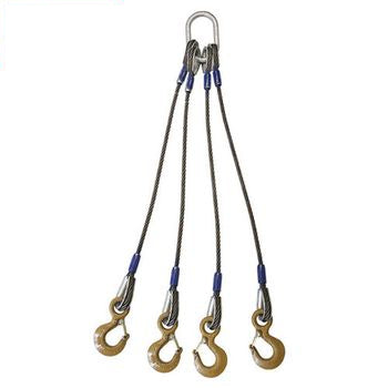 Wire Rope Sling - 4 Leg Bridle w/ Eye Hooks - 1" x 8' - Domestic