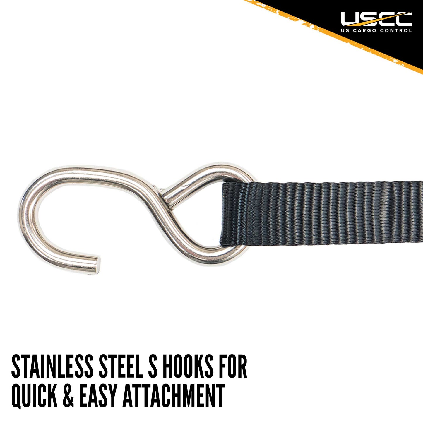 1" x 10' Black Stainless Steel Thumb Ratchet Strap w/ S-Hooks
