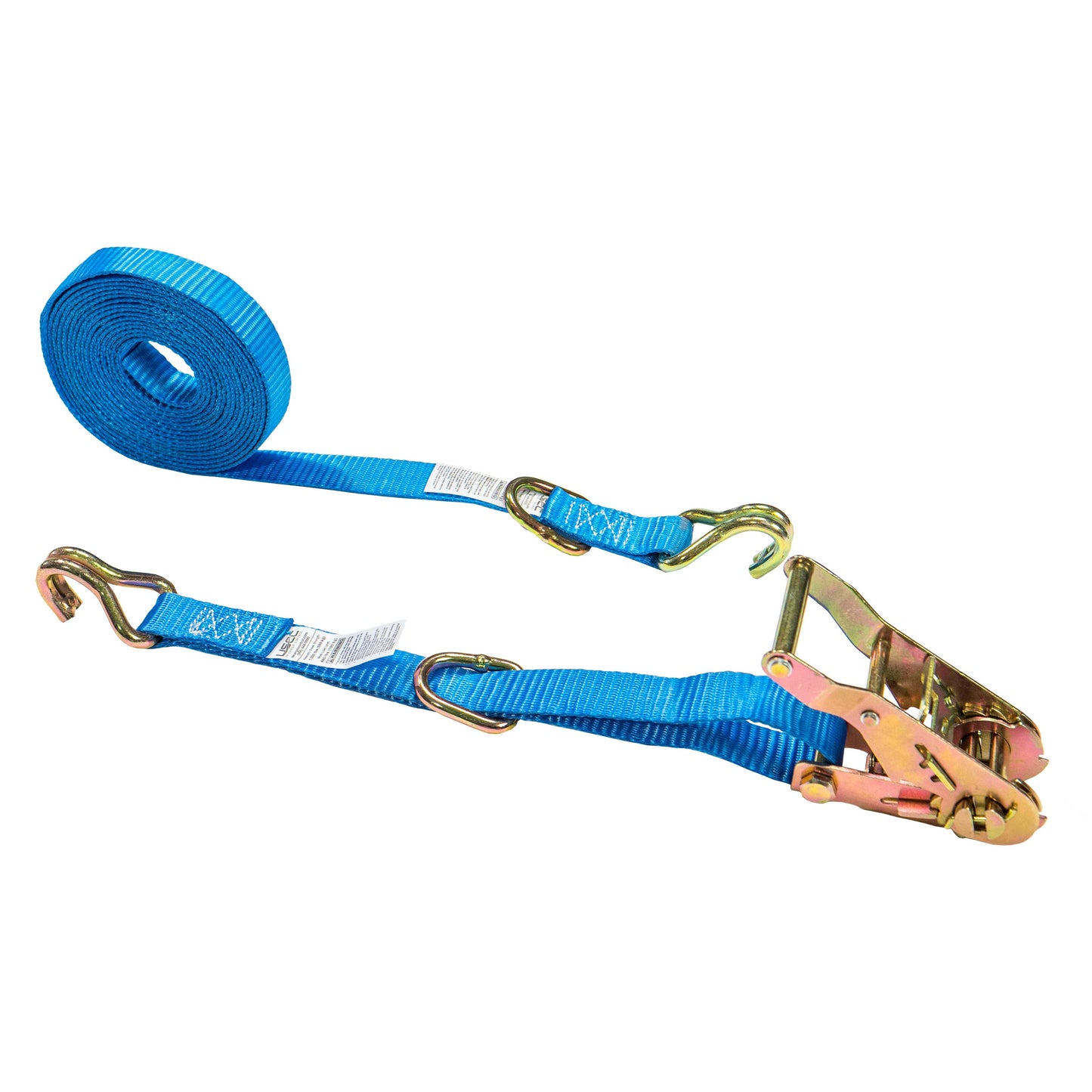 1" x 15' Ratchet Strap w/ J-Hook & D-Ring