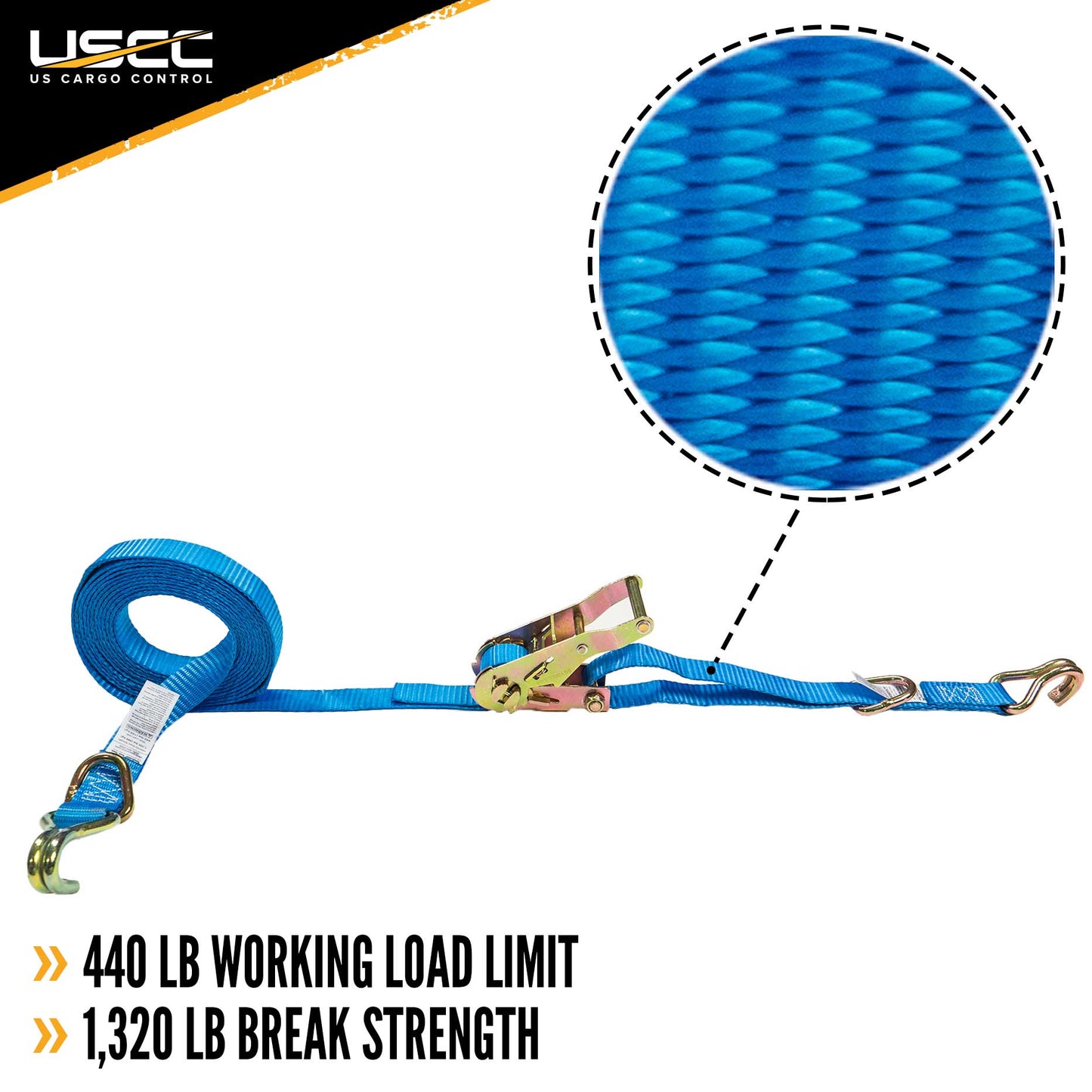 1" x 10' Ratchet Strap w/ J-Hook & D-Ring