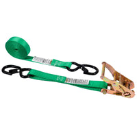 1" x 15' Green Ratchet Strap w/ S-Hook and Keeper