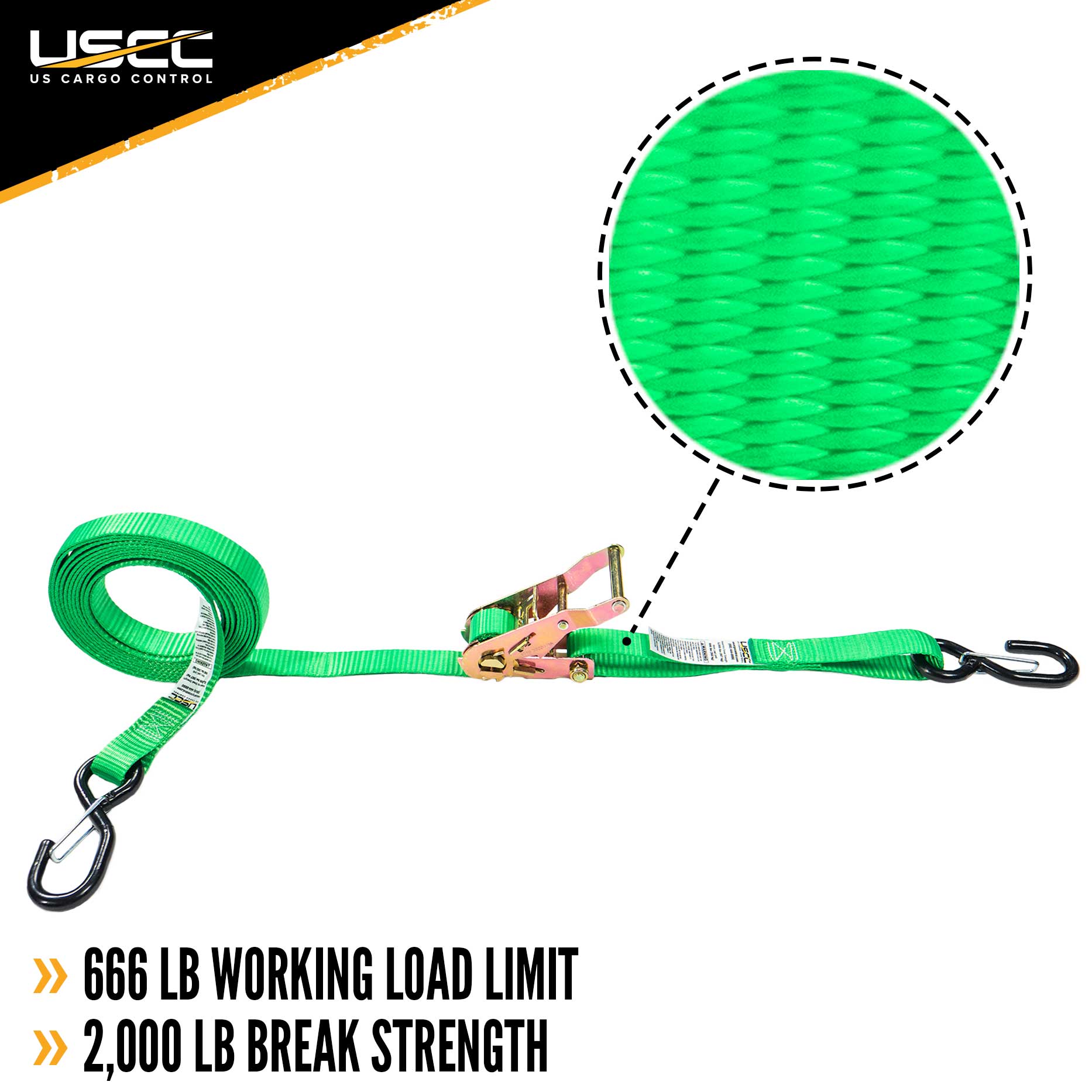 1" x 15' Green Ratchet Strap w/ S-Hook and Keeper