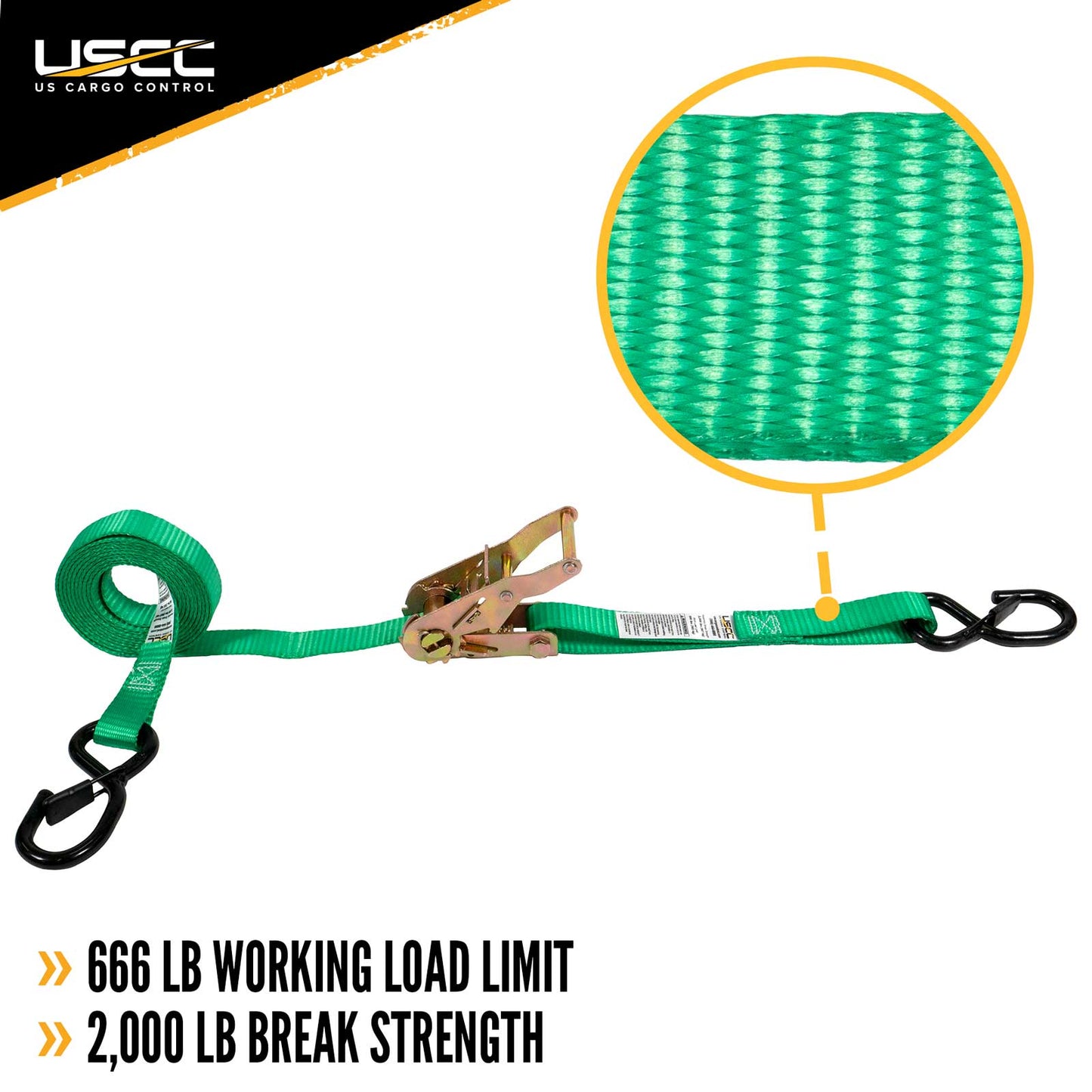 1" x 15' Green Ratchet Strap w/ S-Hook and Keeper