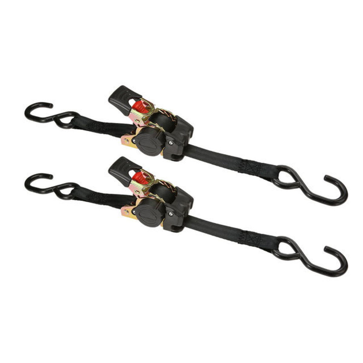 1" x 6' Retractable Ratchet w/ Vinyl Coated S-Hooks and Push Button Release - 2 PK