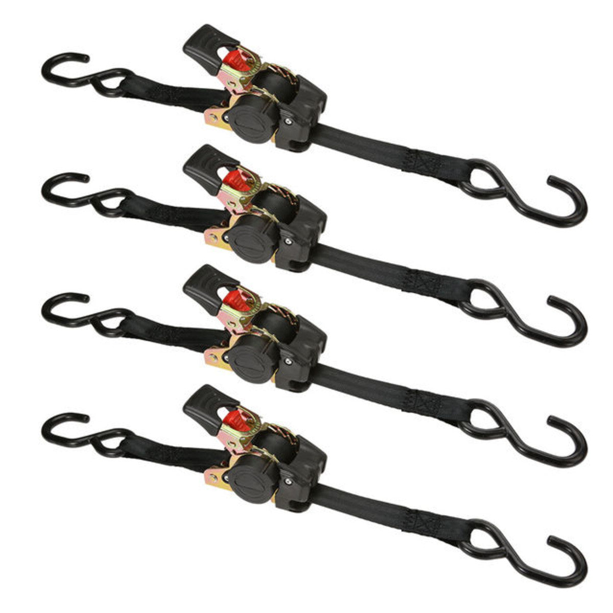 1" x 6' Retractable Ratchet w/ Vinyl Coated S-Hooks and Push Button Release - 4 PK