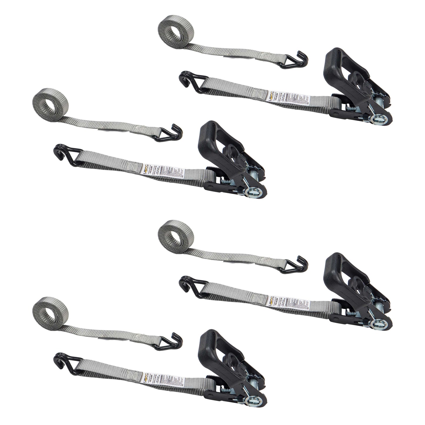 1 inch x 6 foot Rubber Coated Ratchet Strap w Wire Hooks 4 Pack image 1 of 7