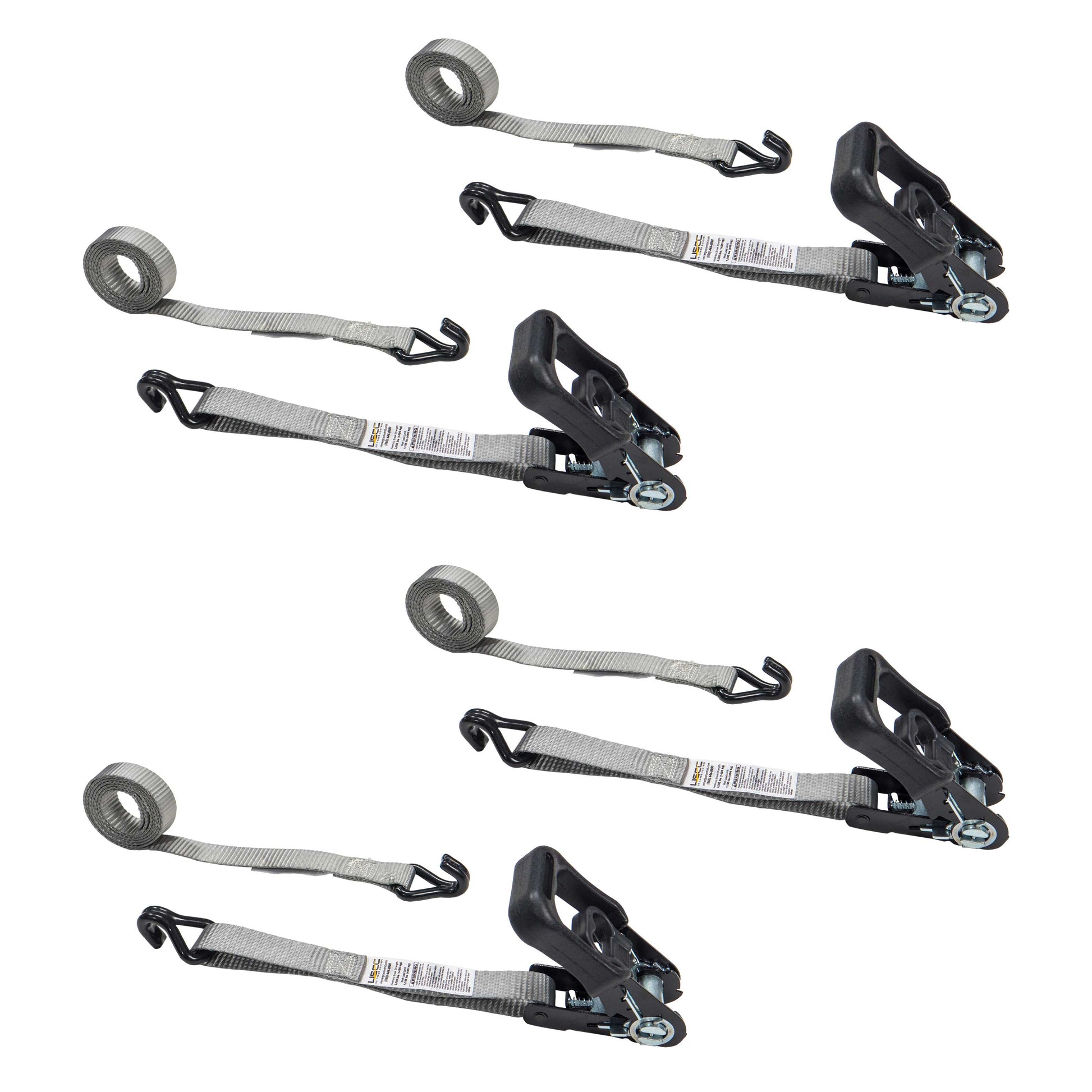 1 inch x 6 foot Rubber Coated Ratchet Strap w Wire Hooks 4 Pack image 1 of 7