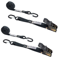 1" x 8' Black Tree Stand Ratchet Strap w/ Vinyl Coated S-Hook w/ Keeper - 2 pack