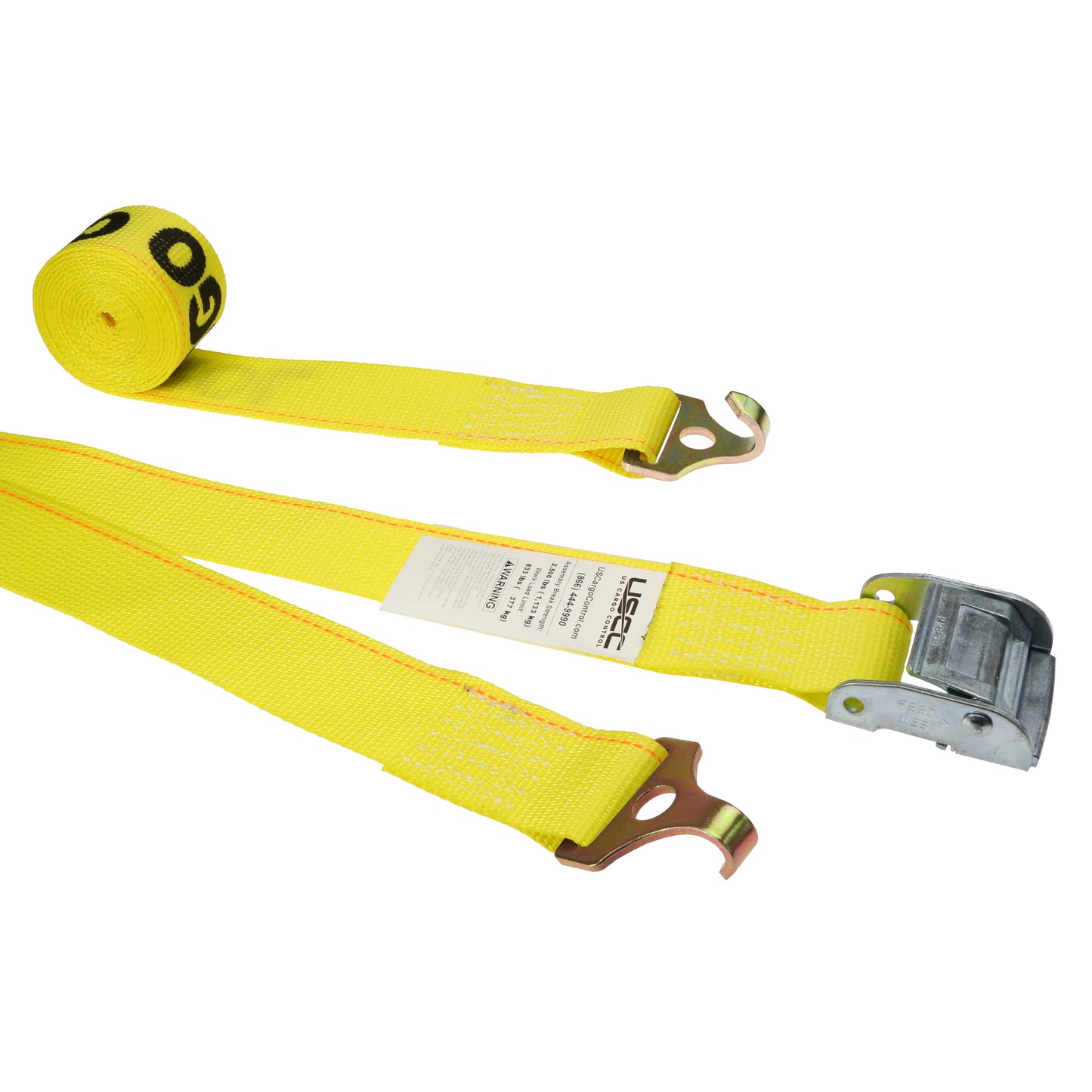 2 inch x 12 foot Yellow Cam Strap w Plate Trailer FHooks image 1 of 4