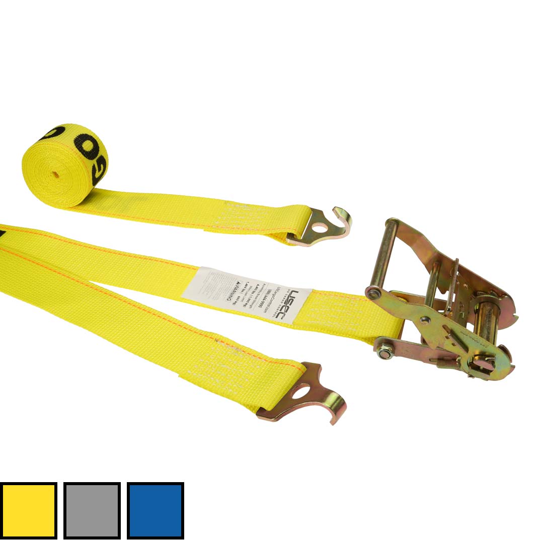 2 inch x 12 foot Yellow Ratchet Strap w FTrack Plate Trailer Hooks image 4 of 4