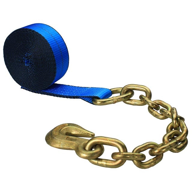 2 inch x 30 foot Blue Winch Strap with Chain Extension