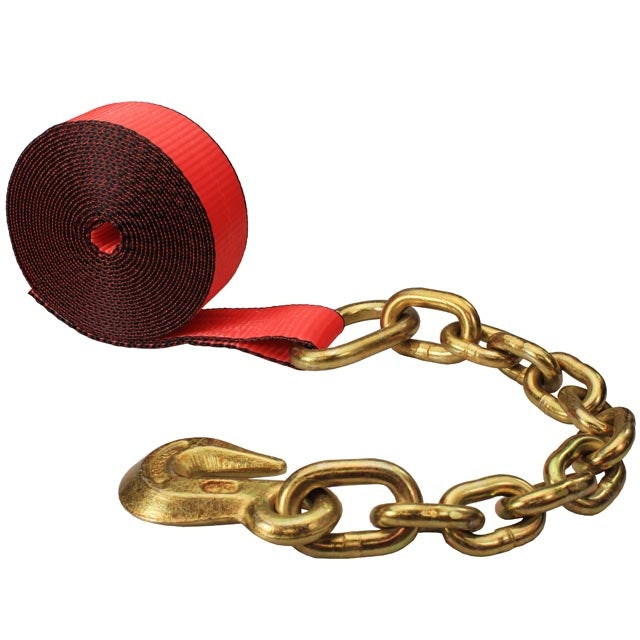 2 inch x 20 foot Red Winch Strap with Chain Extension