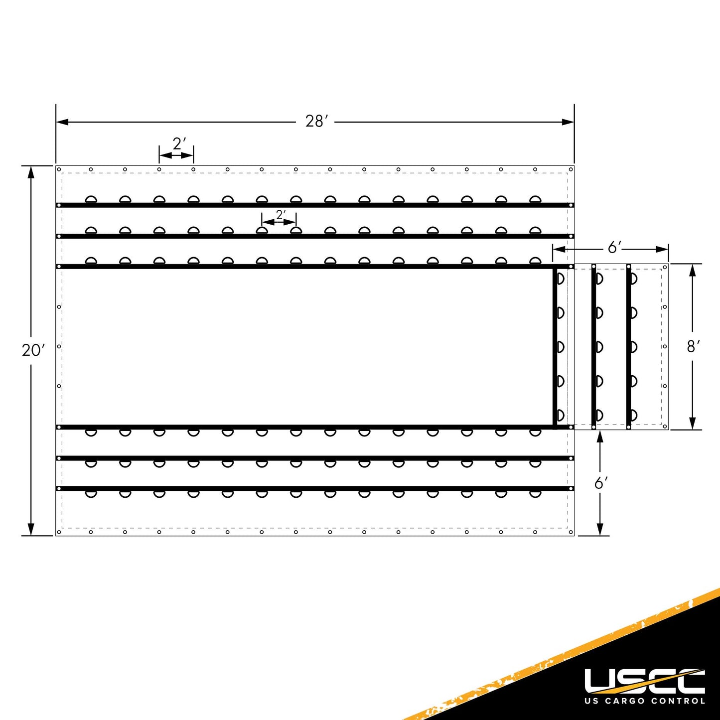 Lightweight Lumber Tarp 20 foot x 28 foot (6 foot Drop & Flap) 14 oz Black Tarp image 4 of 9