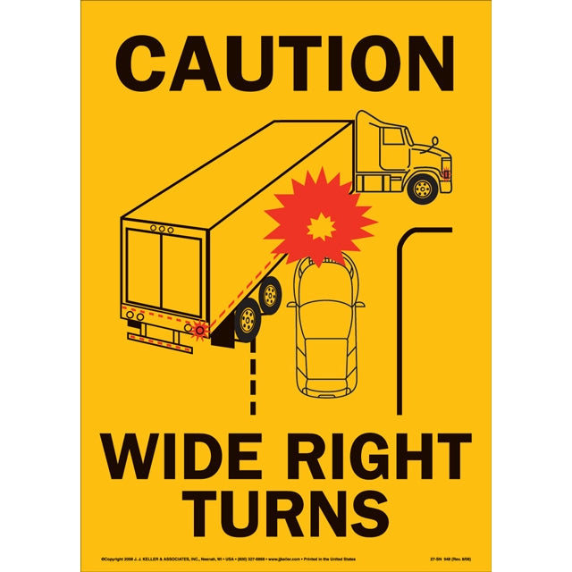 Caution Wide Right Turns Sign - 11.5" x 16" Vertical