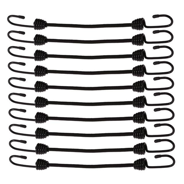 Mini Bungee Cords- 10 Pack of 1/4 (6mm) x 12 Black Bungy Cord