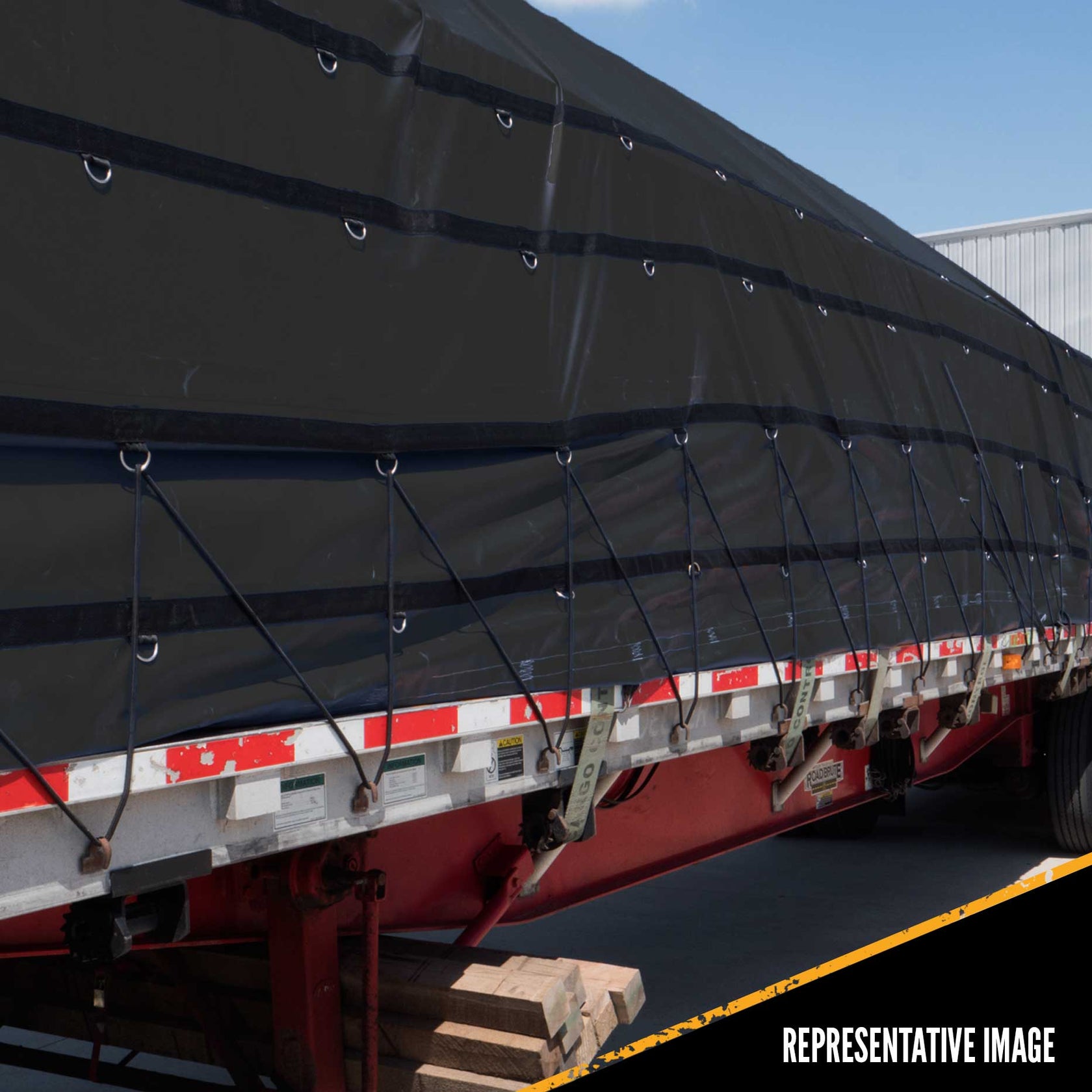 Heavy Duty Lumber Tarp 24' x 18' (8' Drop & Flap) 18 oz. Black Tar