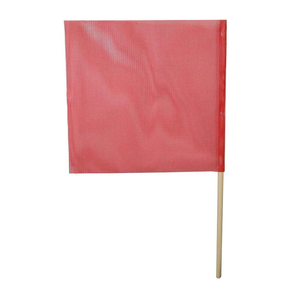 Red Nylon Mesh Safety Flag w/ 32" Dowel: 18" x 18" - DOT Compliant