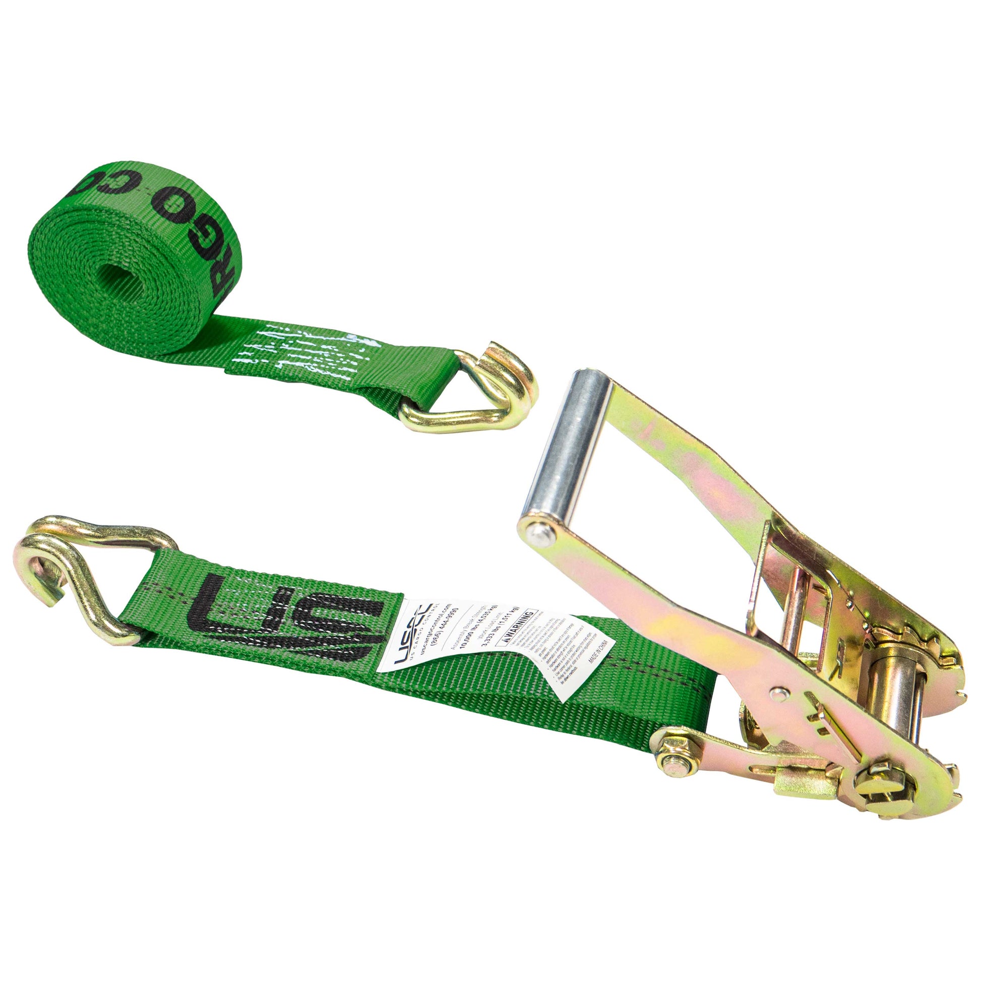 2" x 12' Green Ratchet Strap w/ Double J Hook
