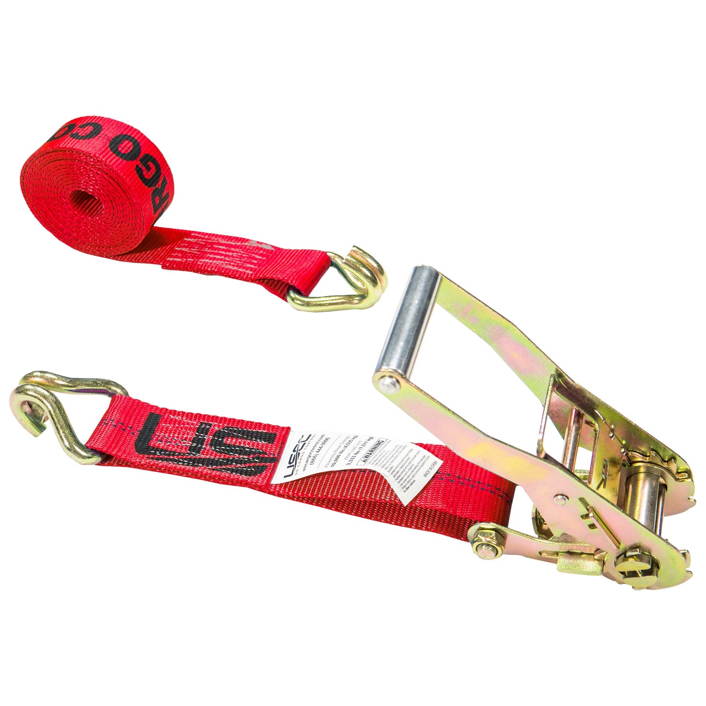 2" x 12' Red Ratchet Strap w/ Double J Hook