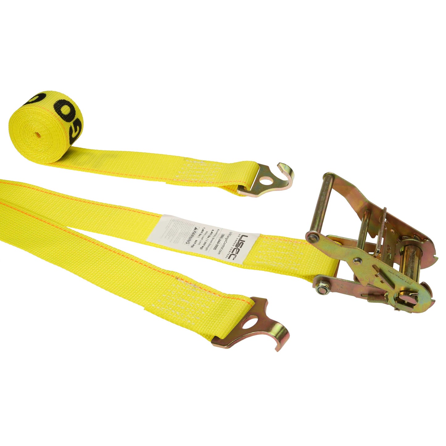 2" x 12' Yellow Ratchet Strap w/ F-Track Plate Trailer Hooks