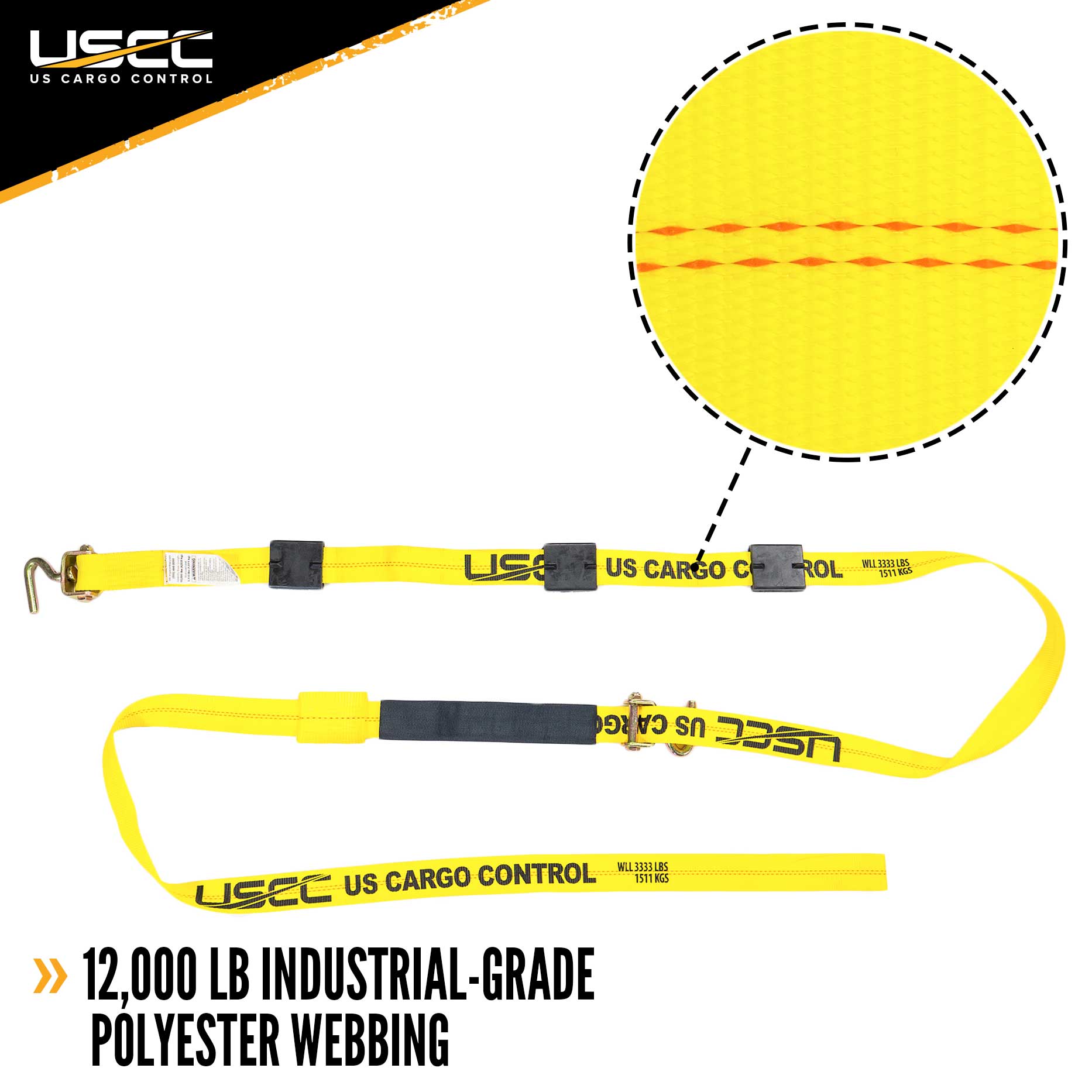 2 inch x 14 foot OEM Replacement Wheel Strap with 2 Swivel J Hooks w 90 angle & 3 Adjustable Rubber Cleats image 2 of 8