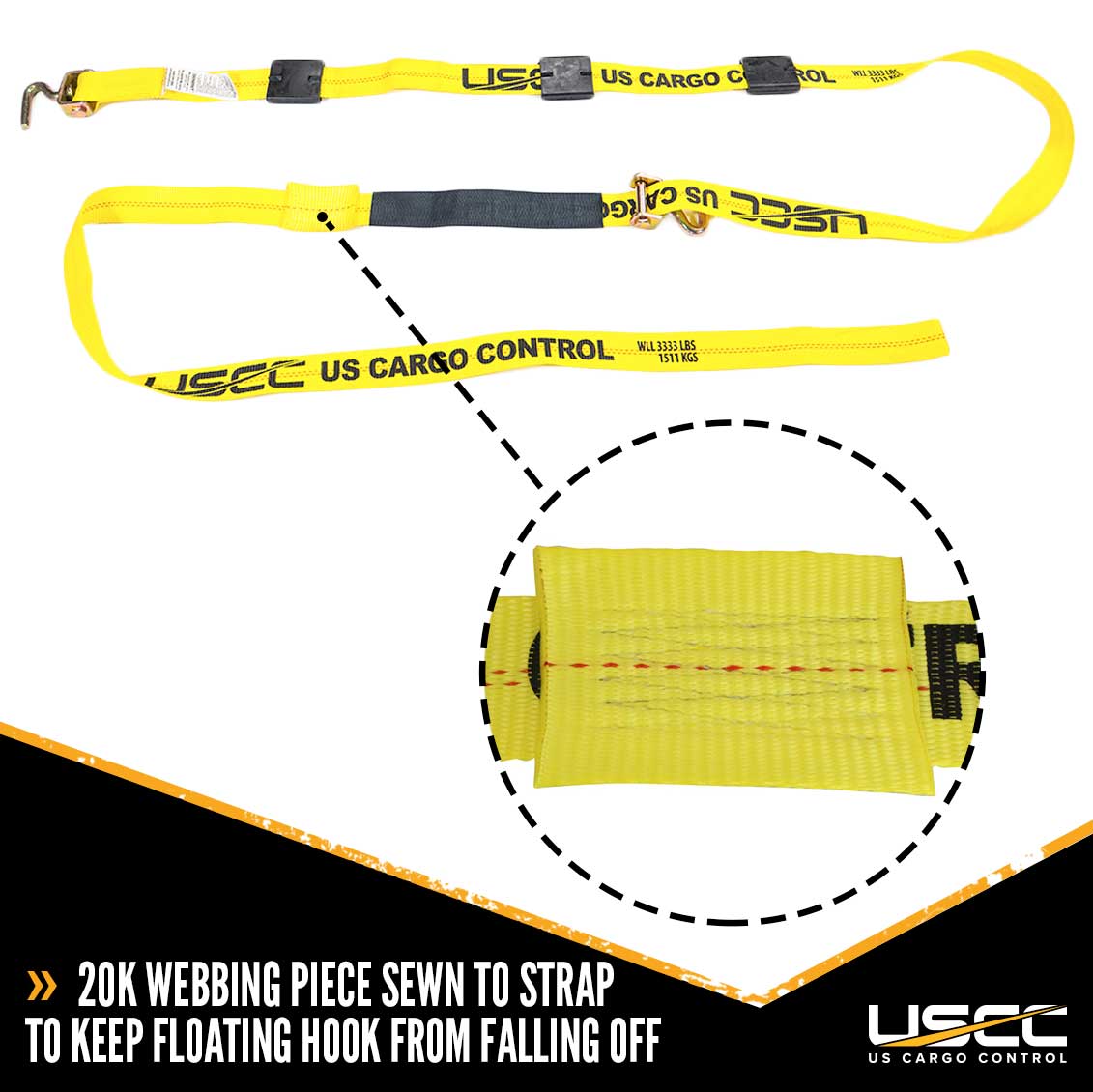 2 inch x 14 foot OEM Replacement Wheel Strap with 2 Swivel J Hooks w 90 angle & 3 Adjustable Rubber Cleats image 5 of 8