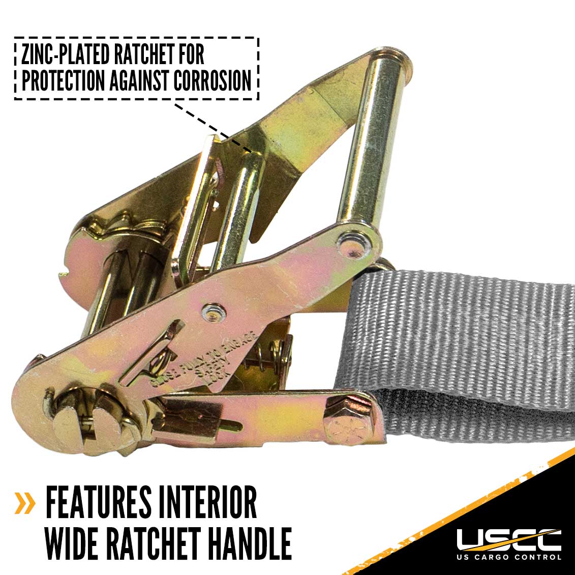 2" x 16' Gray Ratchet Strap w/Butterfly F Track Fittings
