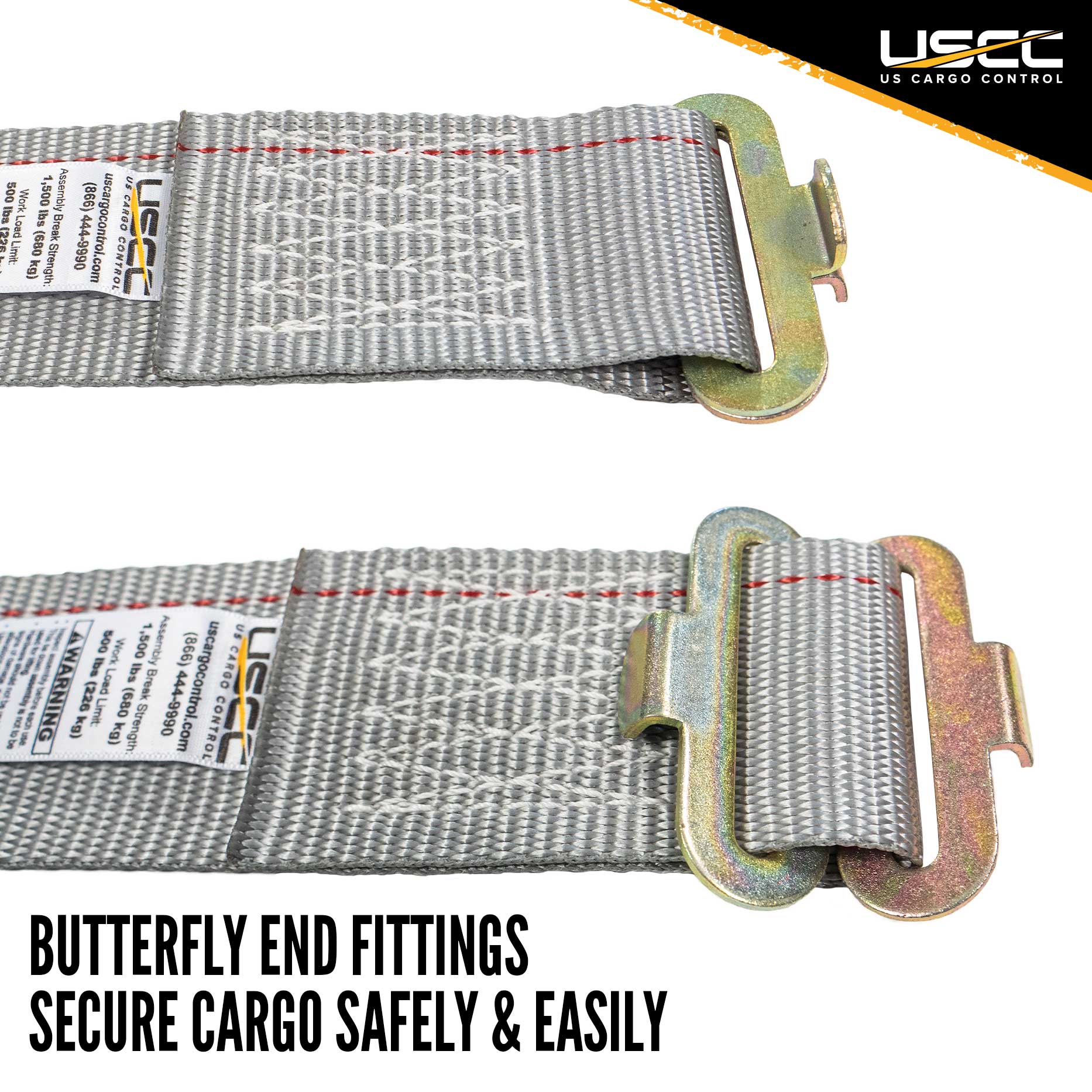 2" x 16' Gray Ratchet Strap w/Butterfly F Track Fittings