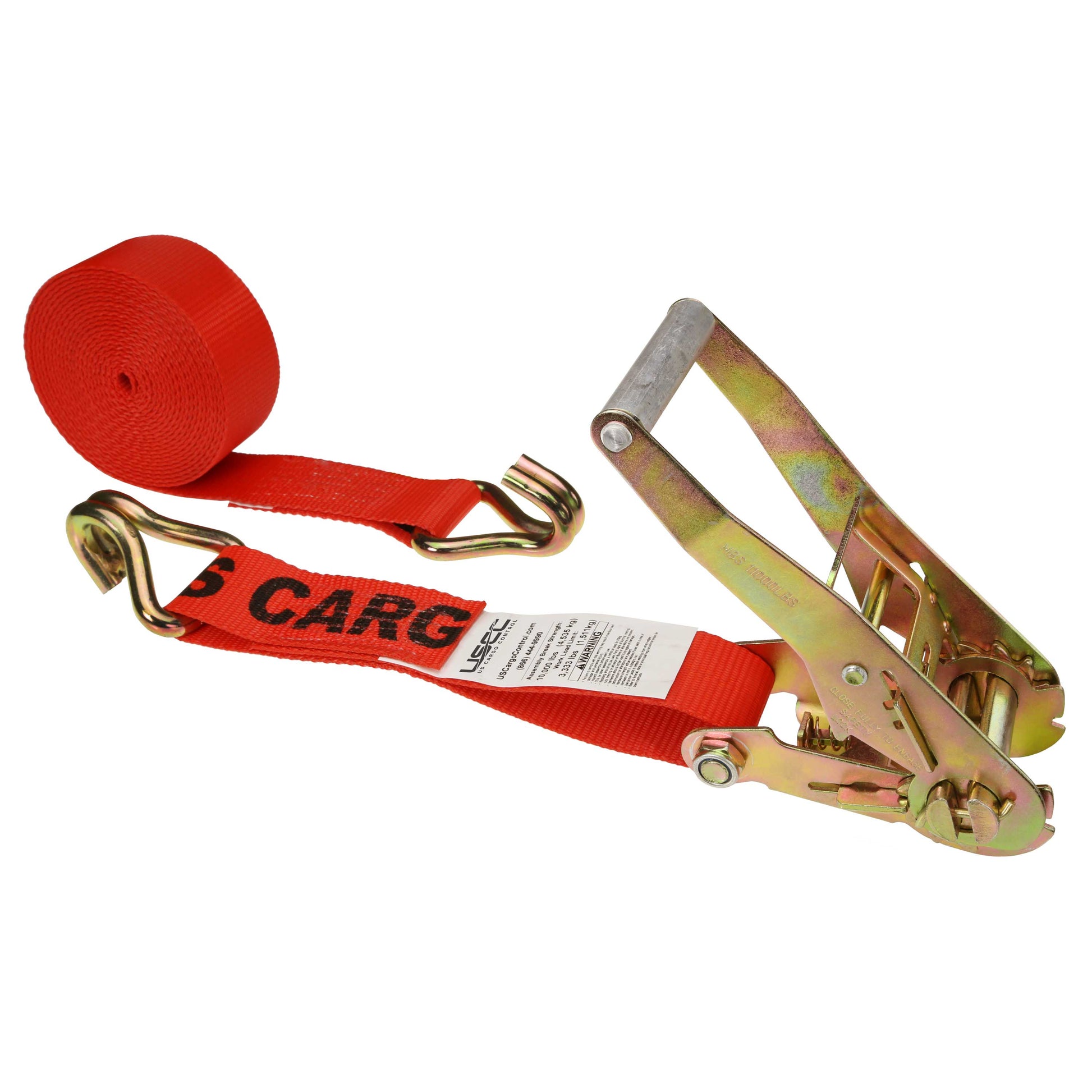 2" x 24' Red Ratchet Strap w/ Double J Hook