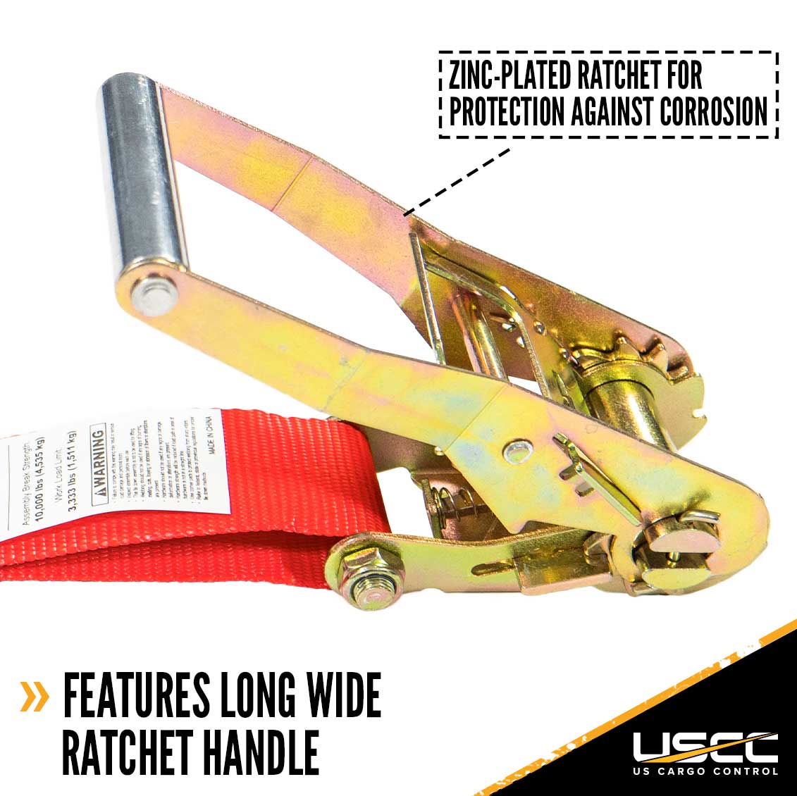 2" x 30' Red Ratchet Strap w/ Chain Extension