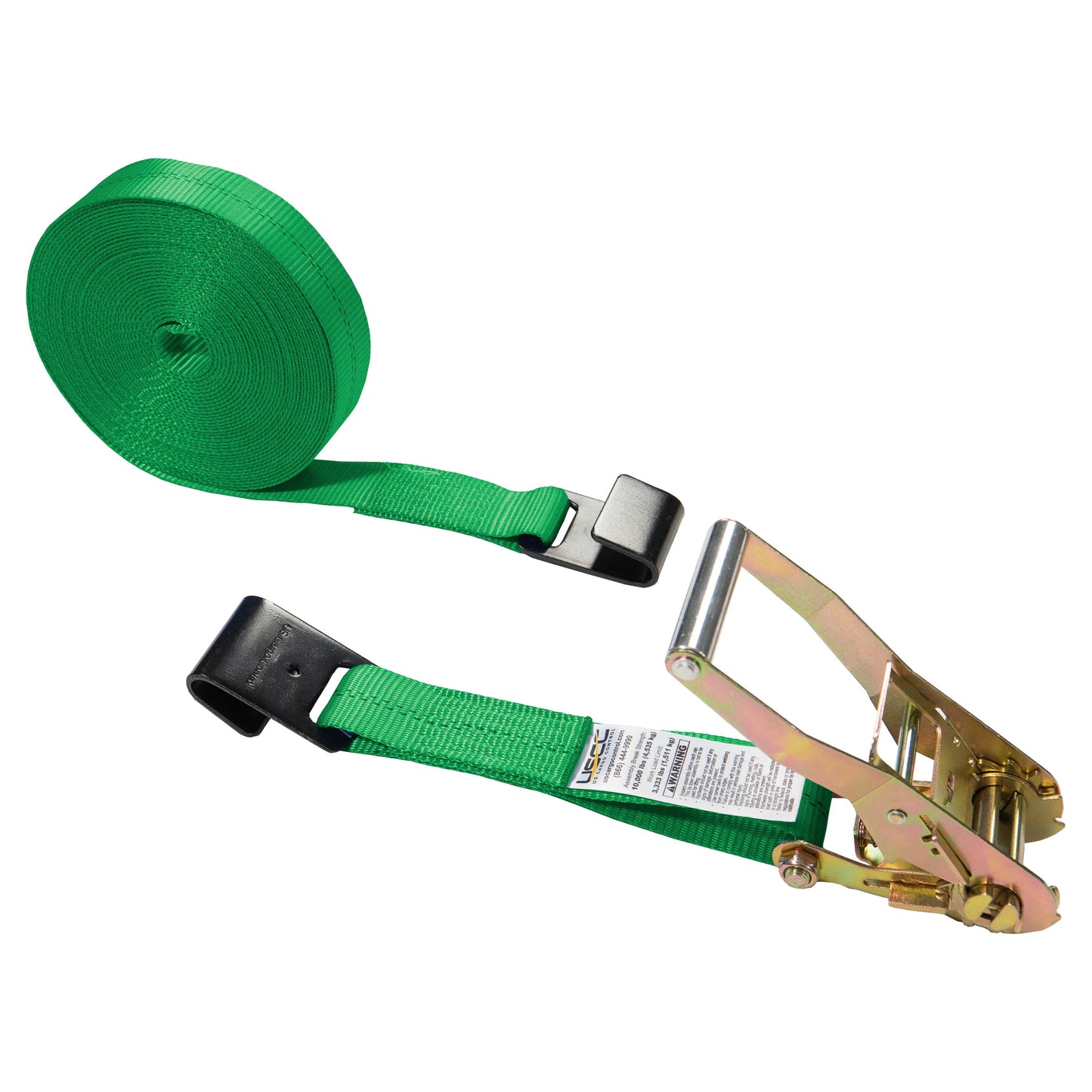 2" x 50' Green Ratchet Strap w/ Black Flat Hook