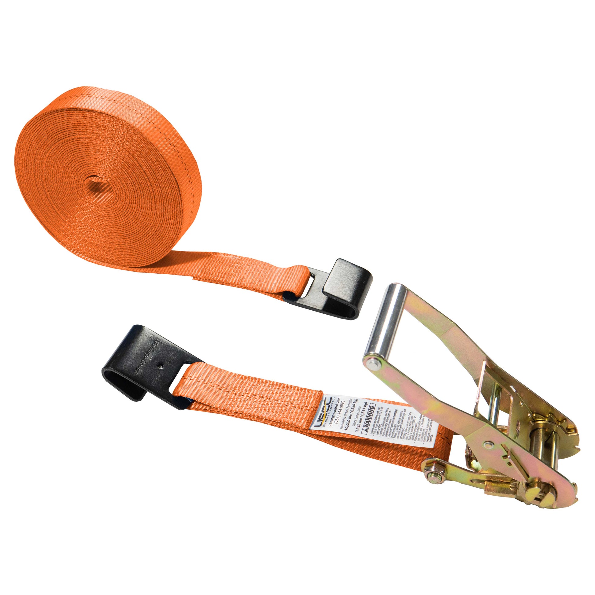 2" x 50' Orange Ratchet Strap w/ Black Flat Hook