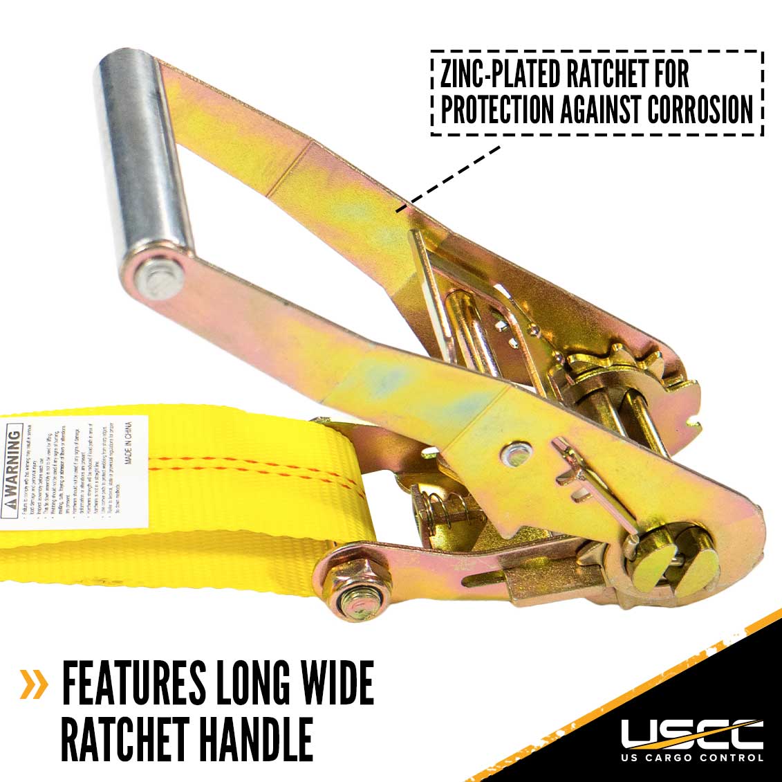 2" x 50' Yellow Ratchet Strap w/ Double J Hook