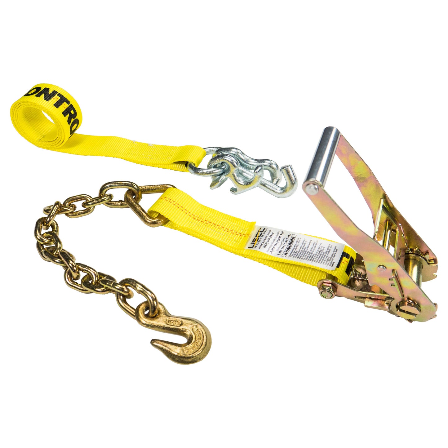 2" x 10' Ratchet Strap with Chain Extension and RTJ Cluster Hook