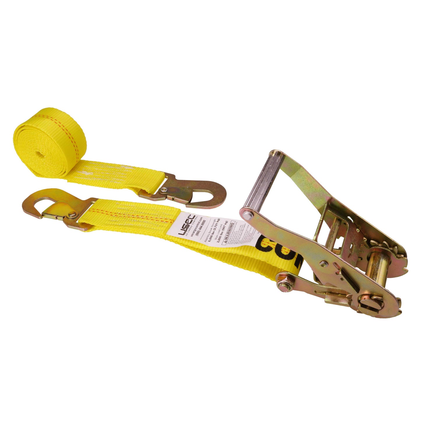 2" x 12' Yellow Car Tie Down Strap w/ Flat Snap Hooks