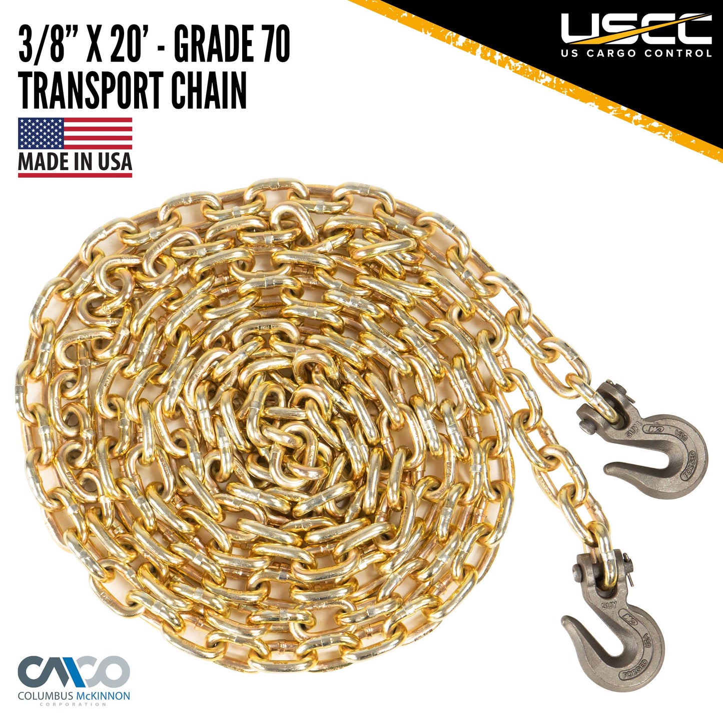 Grade 70 38 inch x 20 foot Chain Ratchet Chain Binder Made in USA Package image 3 of 8