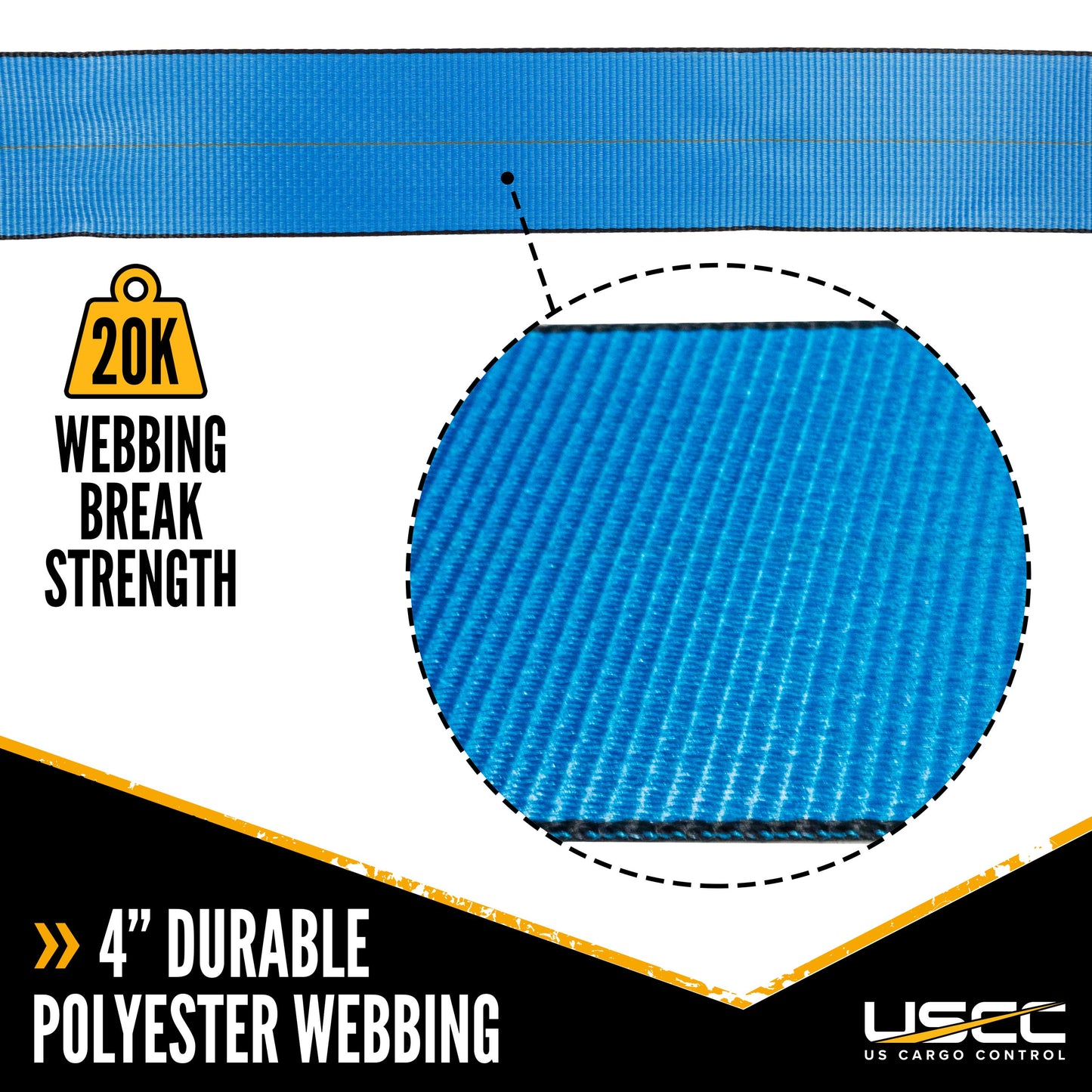 4" 20K Polyester Cargo Webbing Linear Foot - Blue