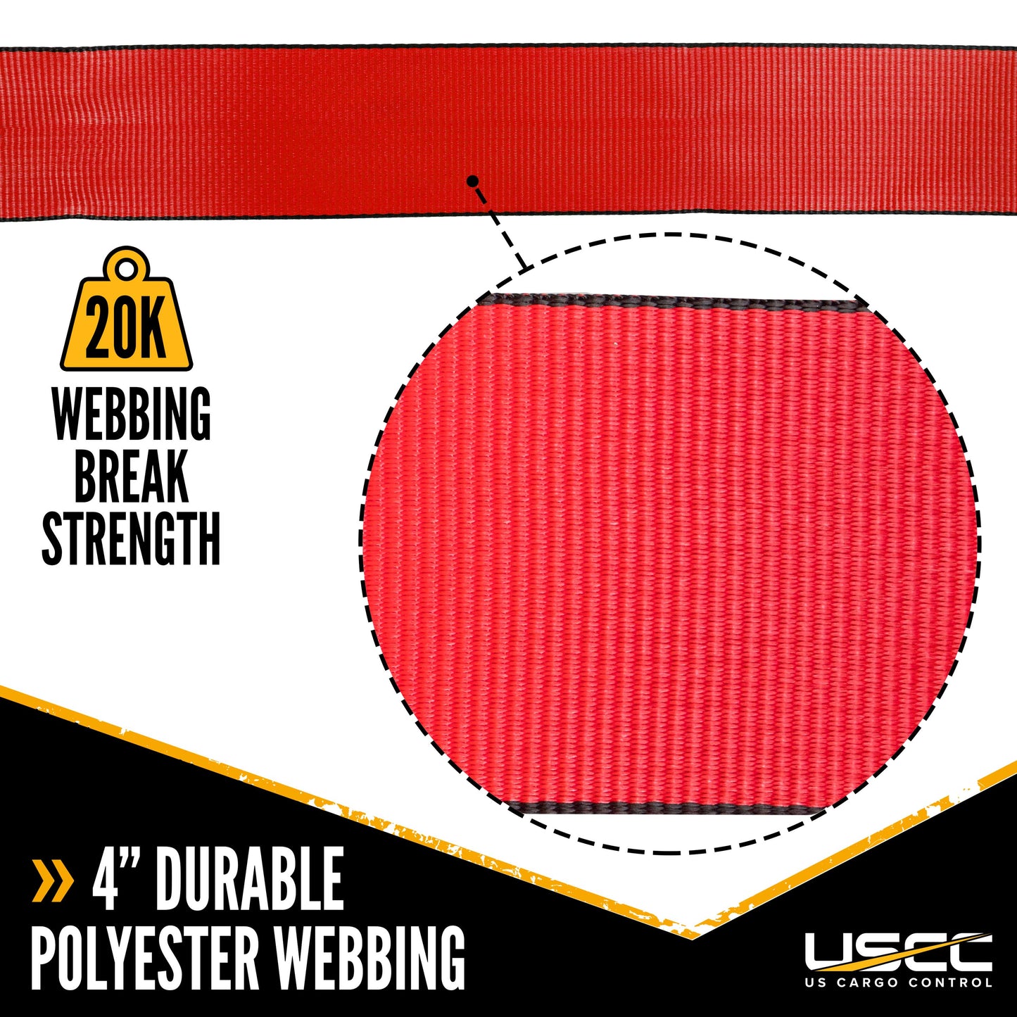 4" 20K Polyester Cargo Webbing - Red - Linear Foot