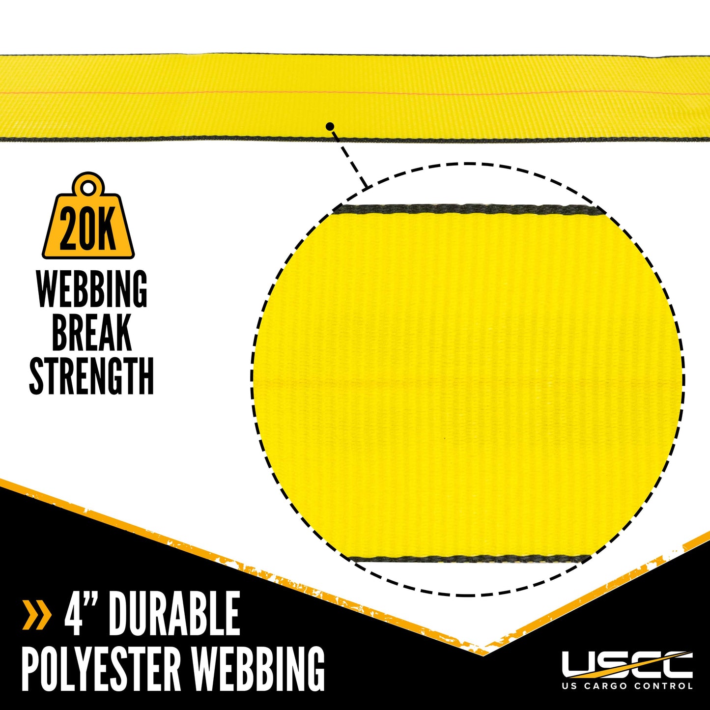 4" - 20K Polyester Cargo Webbing - Yellow