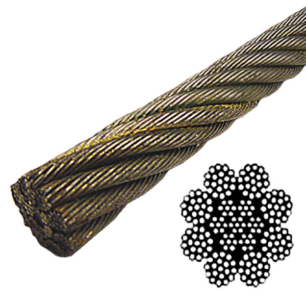 3/8" Spin Resistant Bright Wire Rope EIPS - 8x19 Class (LF)