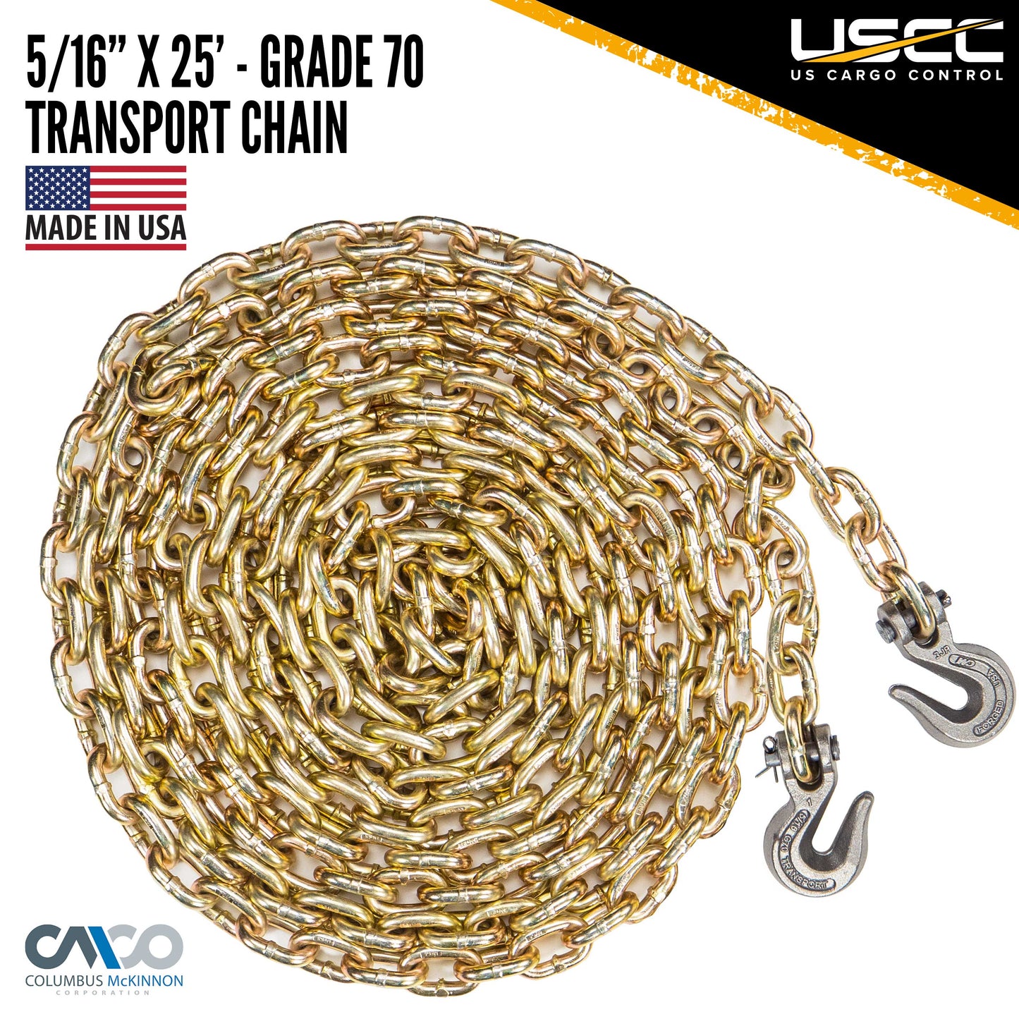 Grade 70 516 inch x 25 foot Chain Ratchet Chain Binder Made in USA Package image 3 of 9