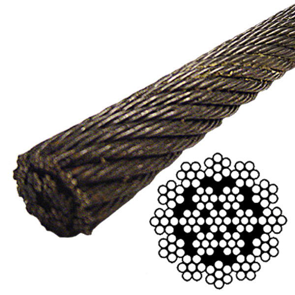 5/16" Spin Resistant Bright Wire Rope EIPS - 19x7 Class (LF)