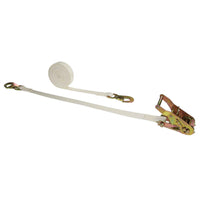 1" x 16' White Tent Ratchet Strap with Flat Snap Hooks
