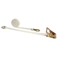 1" x 16' White Tent Ratchet Strap with Flat Snap Hook & Double D-Ring